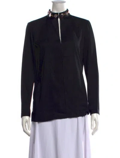 Pre-owned Lanvin Mock Neck Long Sleeve Blouse In Black