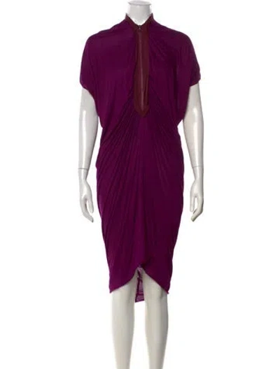 Pre-owned Lanvin Mock Neck Midi Length Dress In Purple