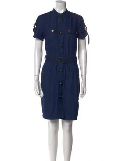 Pre-owned Lanvin Mock Neck Mini Dress In Blue