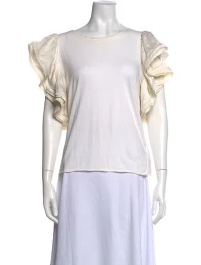 Pre-owned Lanvin Mock Neck Short Sleeve Blouse In White