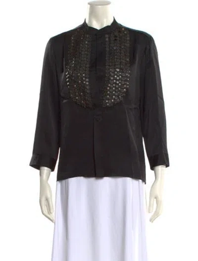 Pre-owned Lanvin Mock Neck Three-quarter Sleeve Blouse In Black