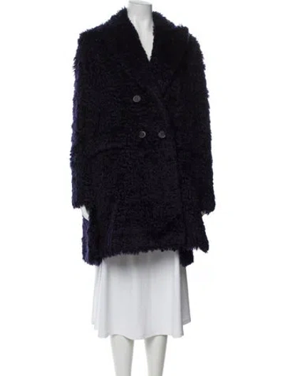 Pre-owned Lanvin Mohair Faux Fur Coat In Blue