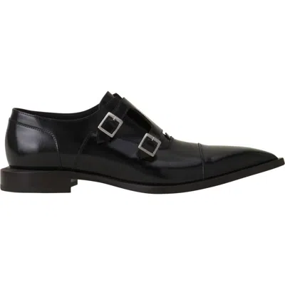 Lanvin Double-buckle Pointed Monk Shoes In Black