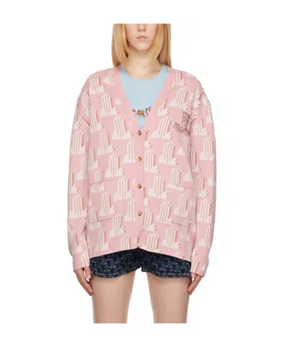 Lanvin Monogram-pattern Knitted Cardigan In Pink