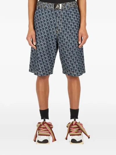 Lanvin Monogram-print Shorts In Blue