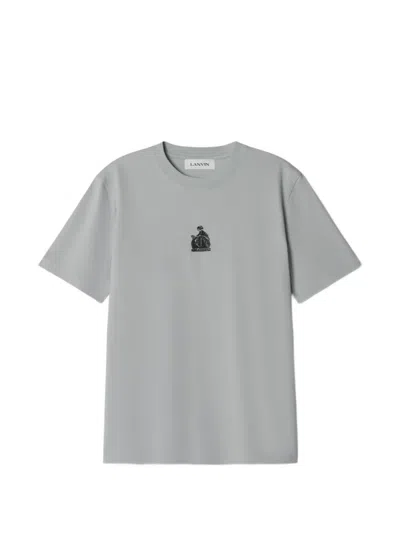 Lanvin Mother And Child Embroidered Cotton Jersey T-shirt In Gray
