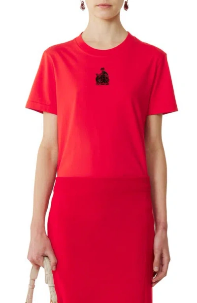Lanvin Mother And Daughter Embroidered Cotton Jersey T-shirt In Red