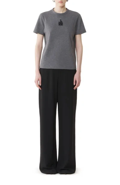 Lanvin Mother And Daughter Embroidered Jersey T-shirt In Dark Grey Melange