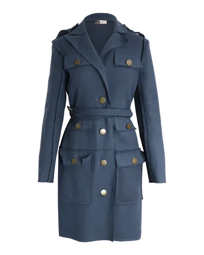 Lanvin Multi-pocket Belted Coat In Blue Wool