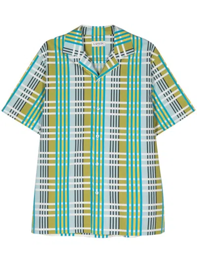 LANVIN MULTICOLOR CHECK PATTERN COTTON CAMP COLLAR SHIRT