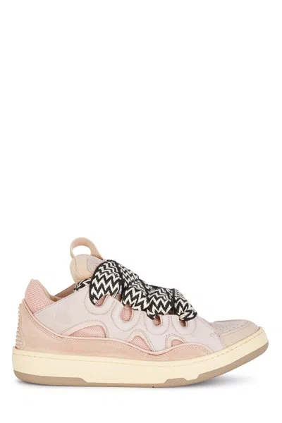 LANVIN MULTICOLOR LEATHER AND FABRIC CURB SNEAKERS