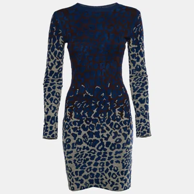 Pre-owned Lanvin Multicolor Leopard Wool Blend Jacquard Knit Mini Dress Xs