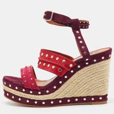 Lanvin Multicolor Suede Studded Espadrille Platform Wedge Ankle Strap Sandals