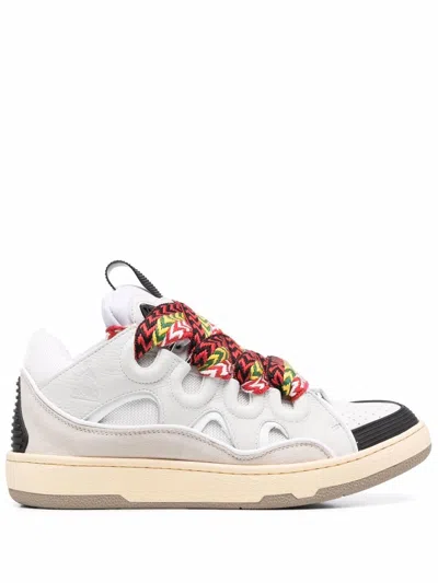 Lanvin Multicolour Leather Curb Lace-up Sneaker For Women In White