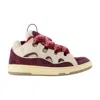 Lanvin Curb Leather And Fabric Sneakers In Beige And Burgundy In Multi