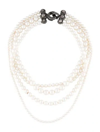 Pre-owned Lanvin Multistrand Faux Pearl & Crystal Necklace, 22"