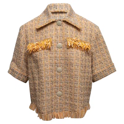 Pre-owned Lanvin Mustard & Multicolor  Virgin Wool Tweed Short Sleeve Button-up Top Size Fr In Yellow