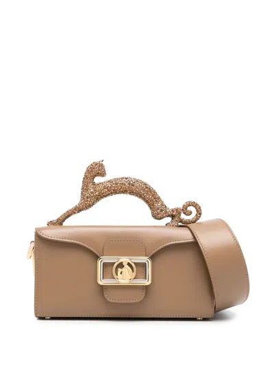 Lanvin Nano Pencil Cat Rhinestone-embellished Tote Bag In Brown