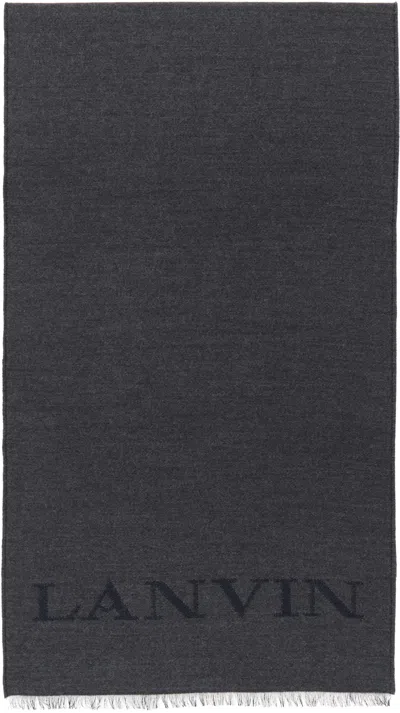 Lanvin Navy & Black Logo Woven Scarf In Gray