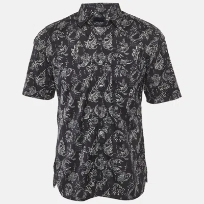 Pre-owned Lanvin Navy Blue Koi-print Cotton Short Sleeve Shirt L