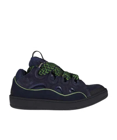 Lanvin Navy Blue Logo Low-top Sneakers In Black