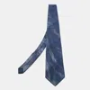 Lanvin Navy Blue Patterned Print Silk Tie In Blue