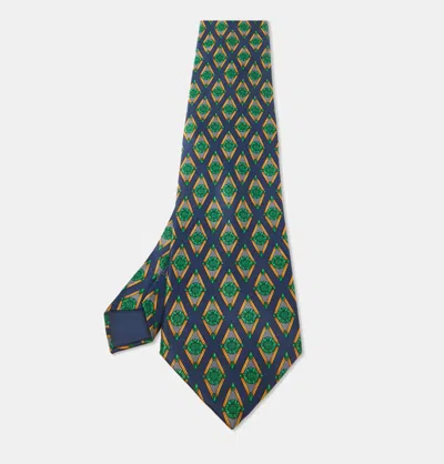 Lanvin Navy Blue Printed Satin Silk Traditional Tie In Green