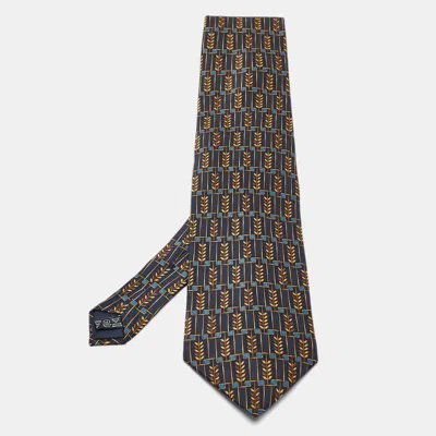 Pre-owned Lanvin Navy Blue Printed Satin Silk Traditional Tie