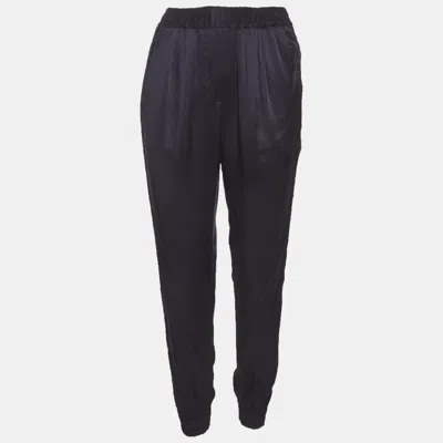 Pre-owned Lanvin Navy Blue Satin Lace Pants S