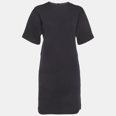 Pre-owned Lanvin Navy Blue Wool Blend Shift Mini Dress M