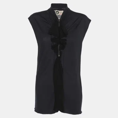 Pre-owned Lanvin Navy Blue/black Jersey Ruffled Sleeveless Tops M
