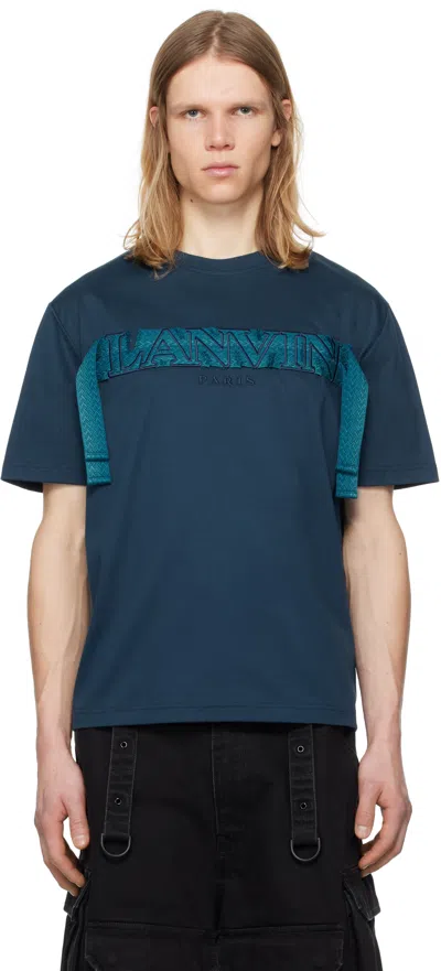 Lanvin Navy Curb Lace T-shirt In Blue