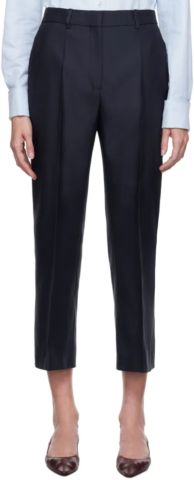 Lanvin Navy Flared Cropped Trousers In Midnight Blue