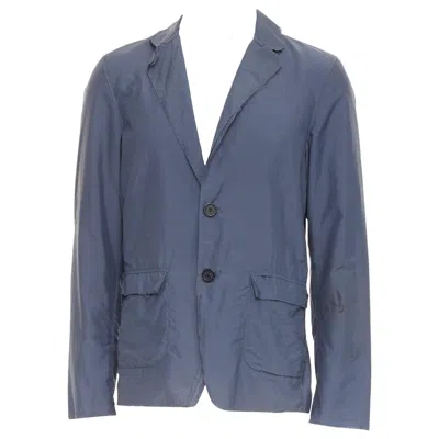 Pre-owned Lanvin Navy Light Double Layer Fabric Raw Edge Casual Blazer Jacket Fr46 S In Blue