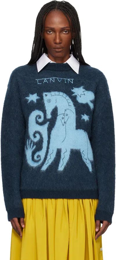 Lanvin Navy Lunar Year Jacquard Mohair Sweater In Blue