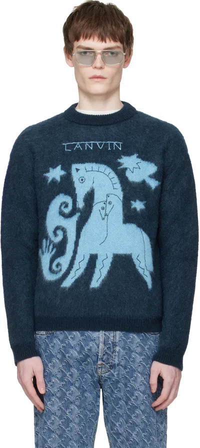Lanvin Navy Lunar Year Jacquard Mohair Sweater In Blue
