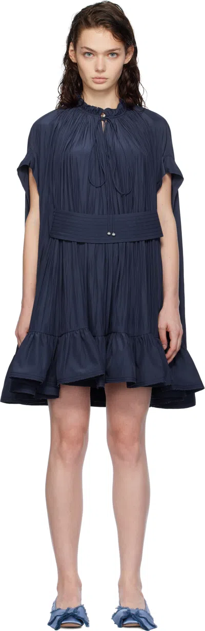 Lanvin Navy Short Charmeuse Minidress In Ink Blue