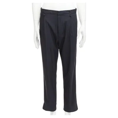 Pre-owned Lanvin Navy Viscose Blend Front Pleats Classy Tapered Dress Pants It46 S In Blue