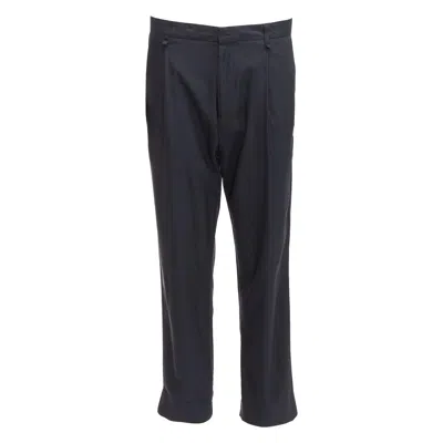 Pre-owned Lanvin Navy Viscose Blend Front Pleats Classy Tapered Dress Pants It46 S In Blue