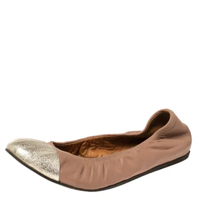 Lanvin Nude/silver Leather Scrunch Ballet Flats In Neutral