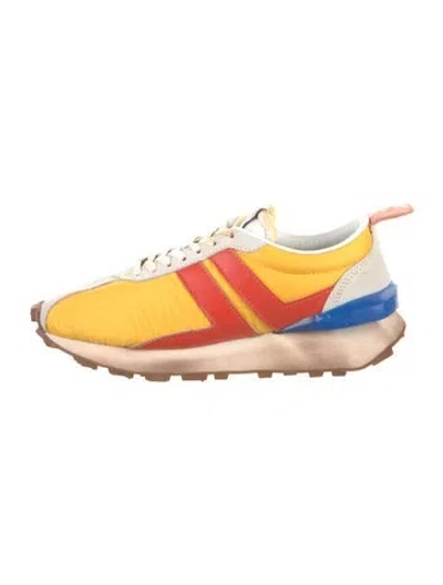 Pre-owned Lanvin Nylon Colorblock Pattern Sneakers In Yellow