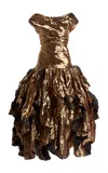 Lanvin Off-the-shoulder Metallic Silk Midi Dress In Gold