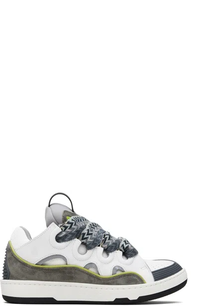 LANVIN OFF-WHITE & GRAY CURB LEATHER SNEAKERS