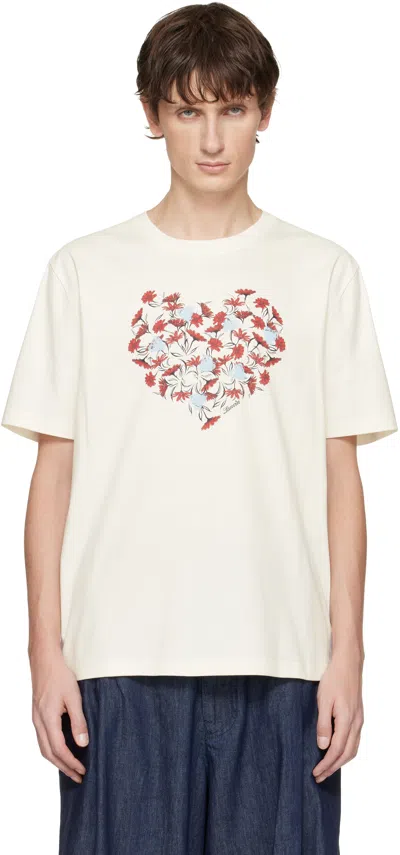 Lanvin Heart-embellished Crew Neck T-shirt In Light Beige In White