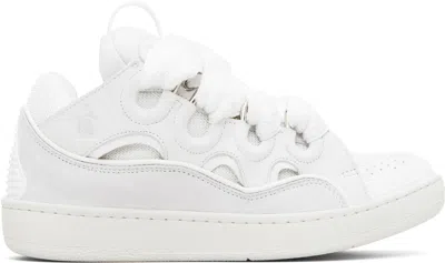LANVIN OFF-WHITE LEATHER CURB SNEAKERS