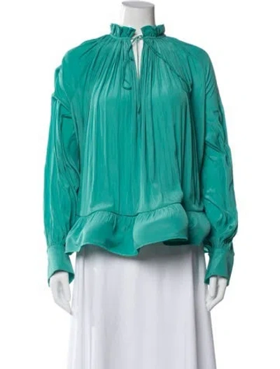 Pre-owned Lanvin Off-the-shoulder Long Sleeve Blouse In Green