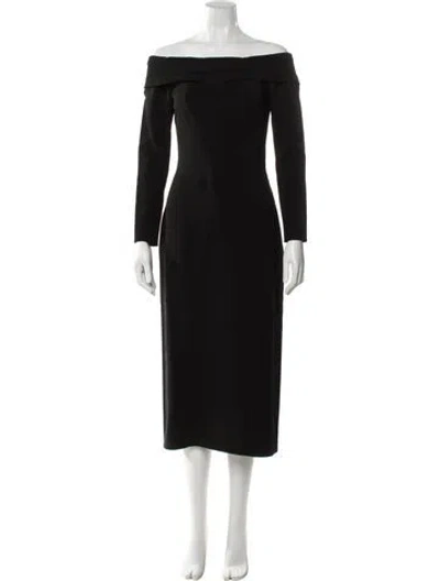 Pre-owned Lanvin Off-the-shoulder Midi Length Dress In Black