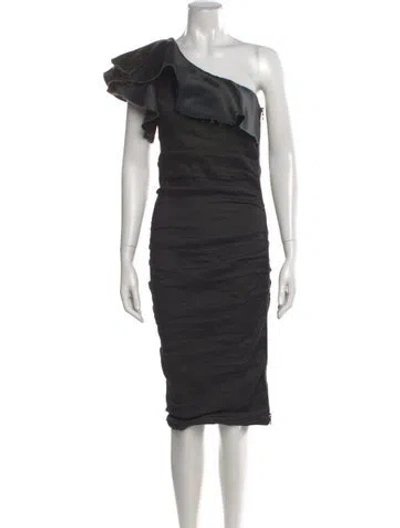 Pre-owned Lanvin One-shoulder Knee-length Dress In Black