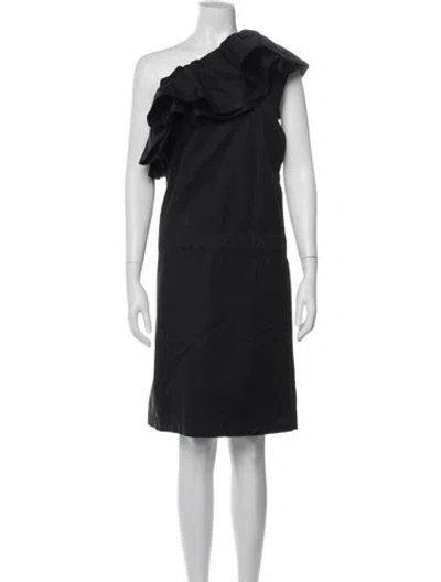 Pre-owned Lanvin One-shoulder Knee-length Dress In Black
