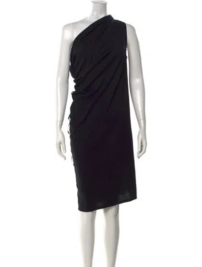 Pre-owned Lanvin One-shoulder Knee-length Dress In Black
